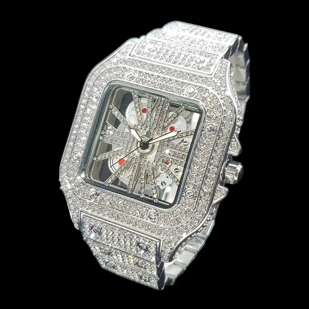 Skeleton Red Dial VVS Iced Out Designer Watch – Luxury Hip Hop Style - CaratixJewelry